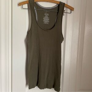 Miley Cyrus & Max Azria Olive Green Ribbed Cotton Tank XL Y2K Grunge Festivals